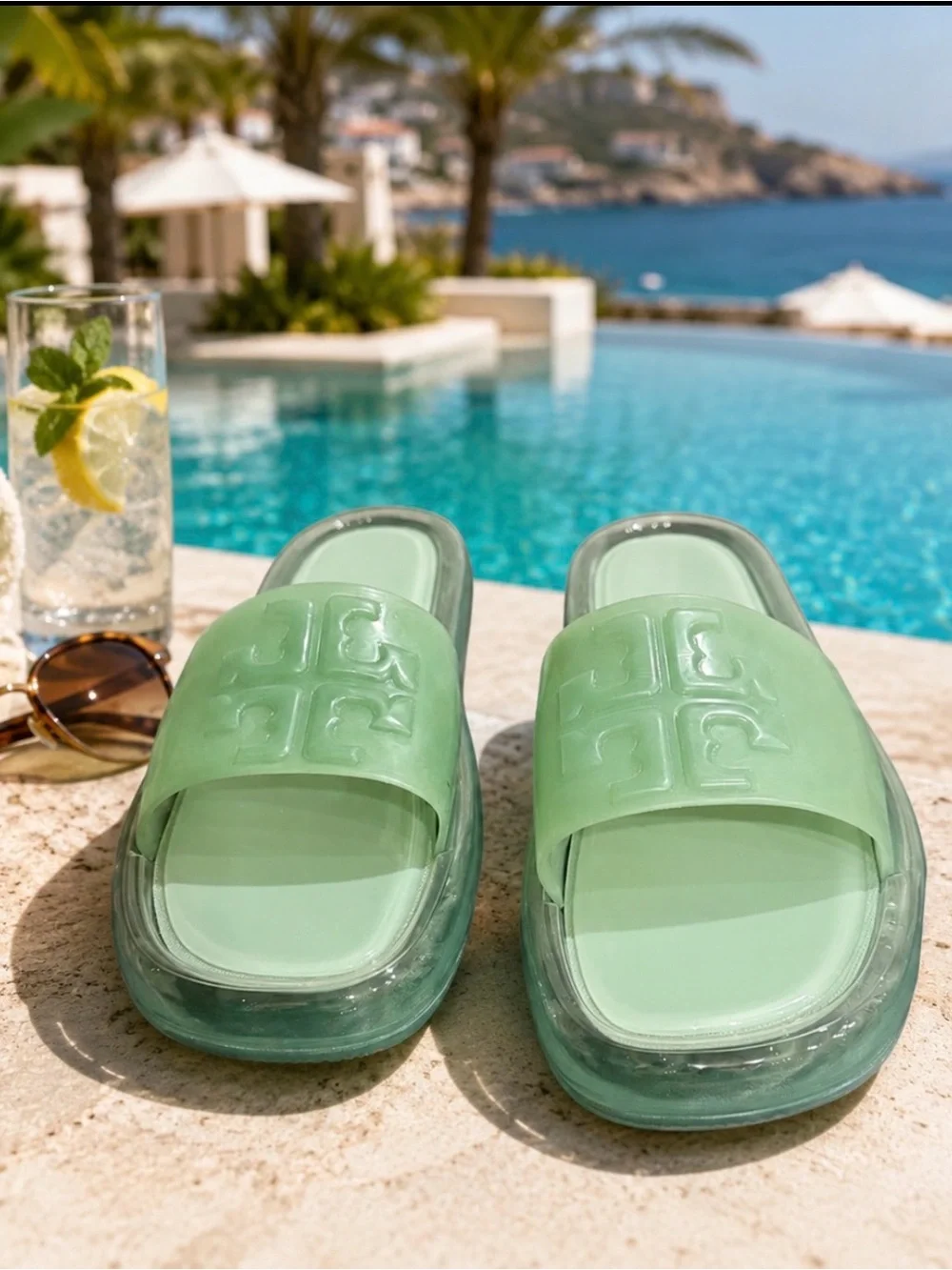 Tory Burch Light Green Slide Sandals